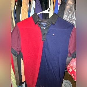 Colorblock Polo Shirt - Red and Blue